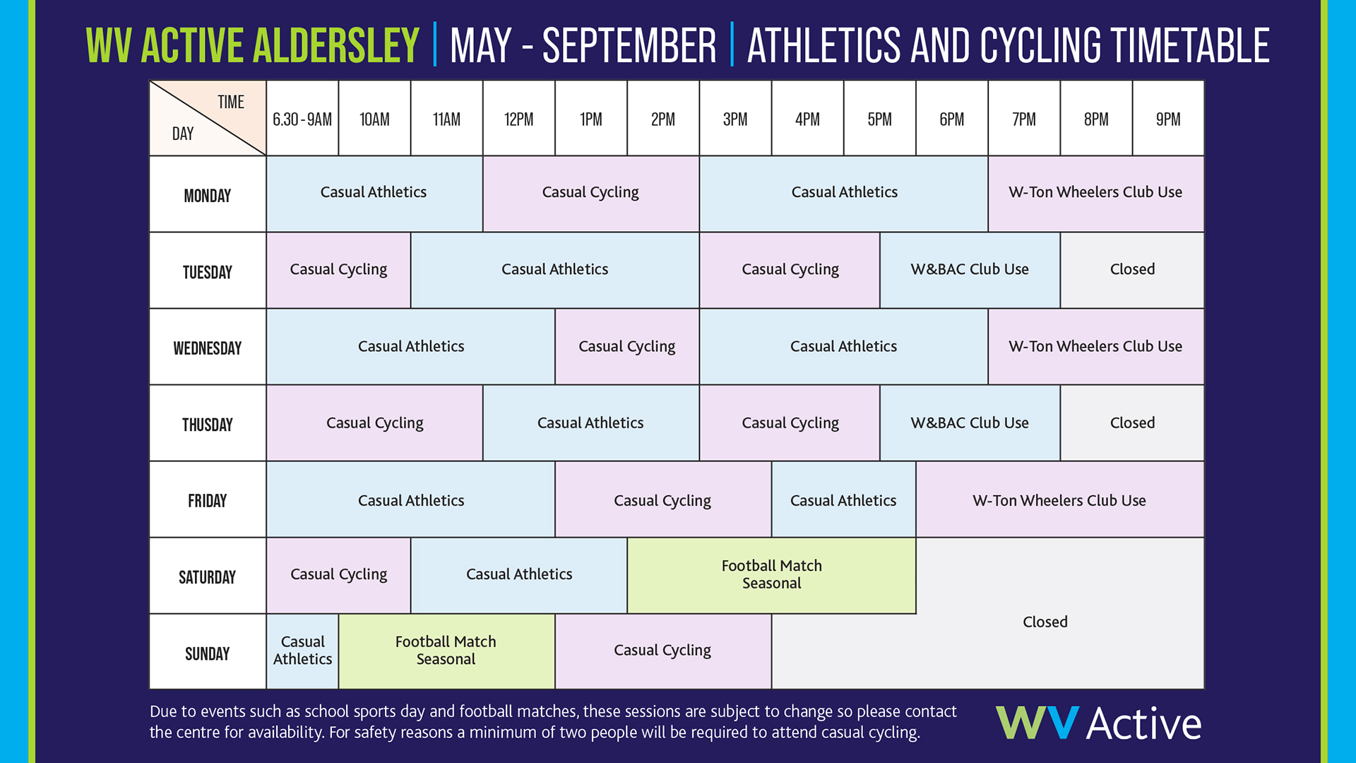 Aldersley Arena May-Sep 24 Timetable