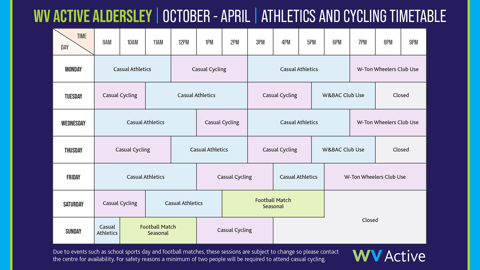 Aldersley Arena Oct-Apr 24 Timetable