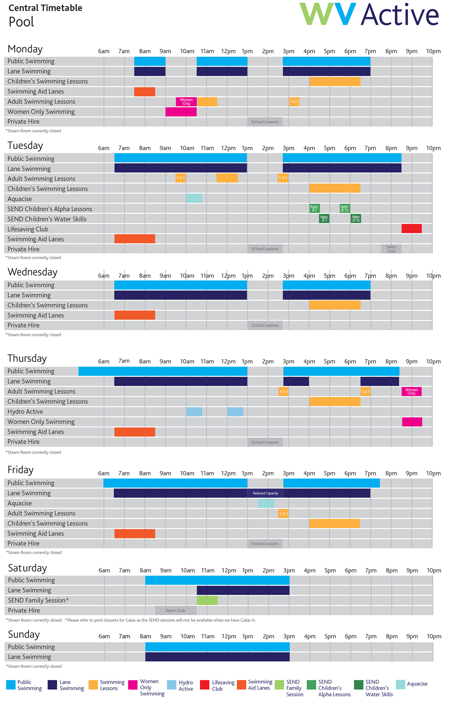 Central Swimming Timetable